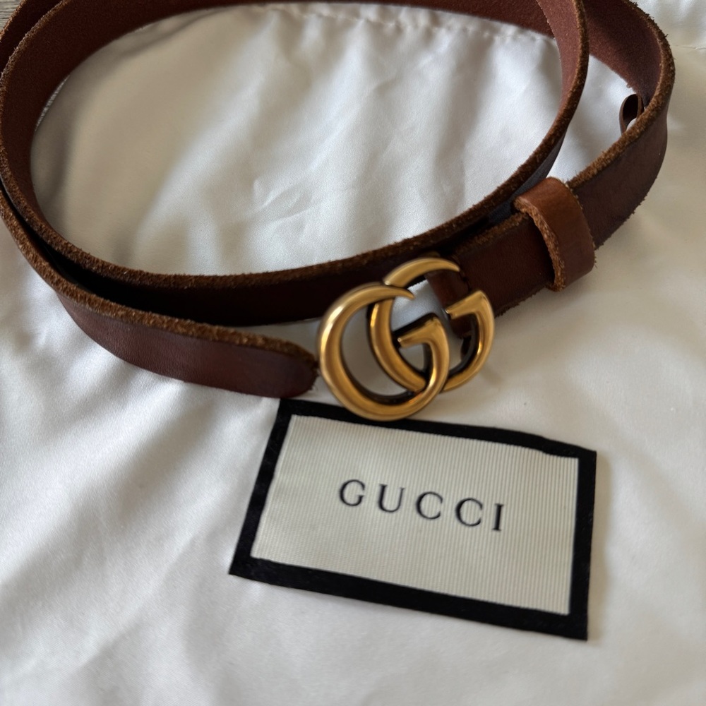 Gucci Brown Leather Belt with Gold Buckle